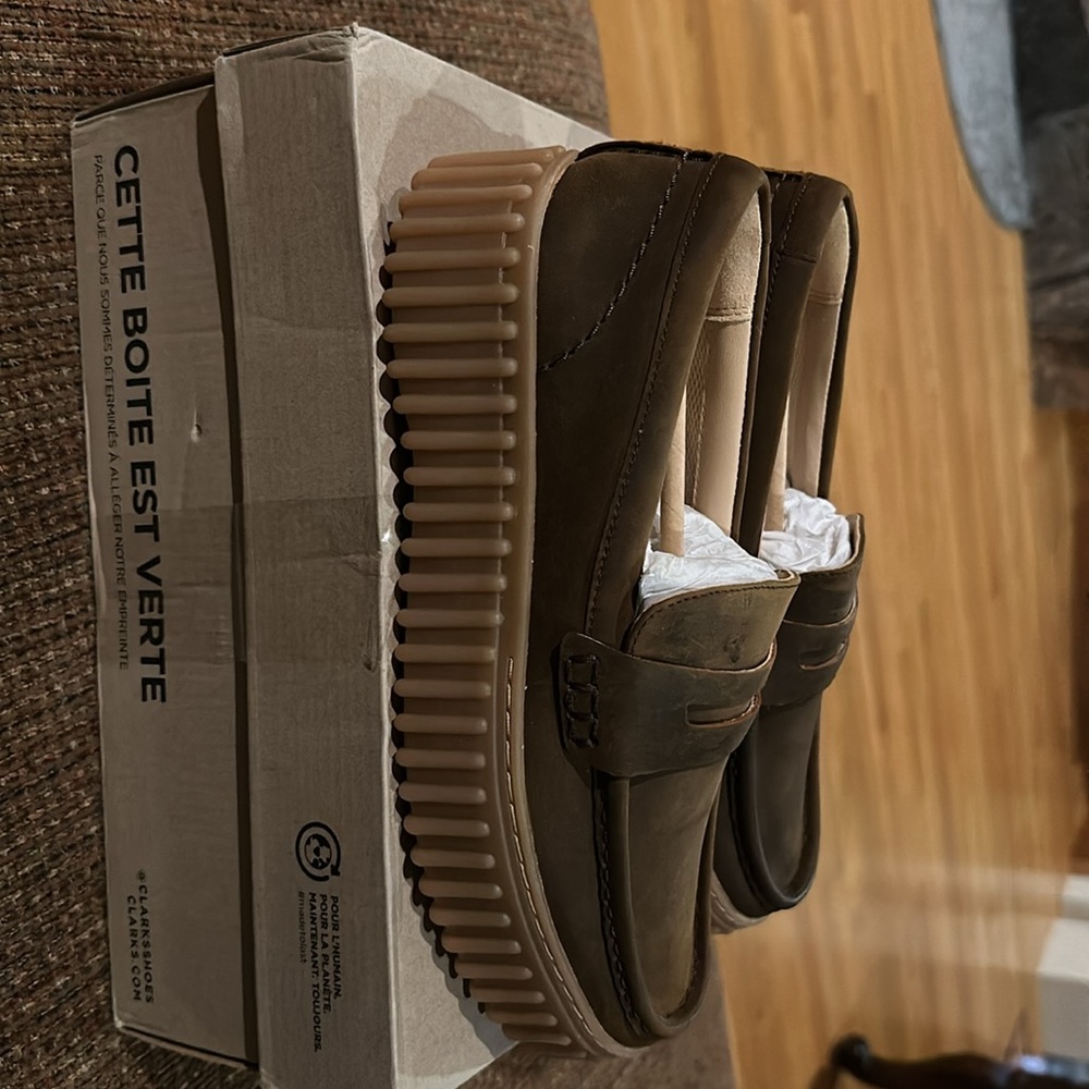 Clarks Brown Platform Penny Loafers - Picture 8 of 16